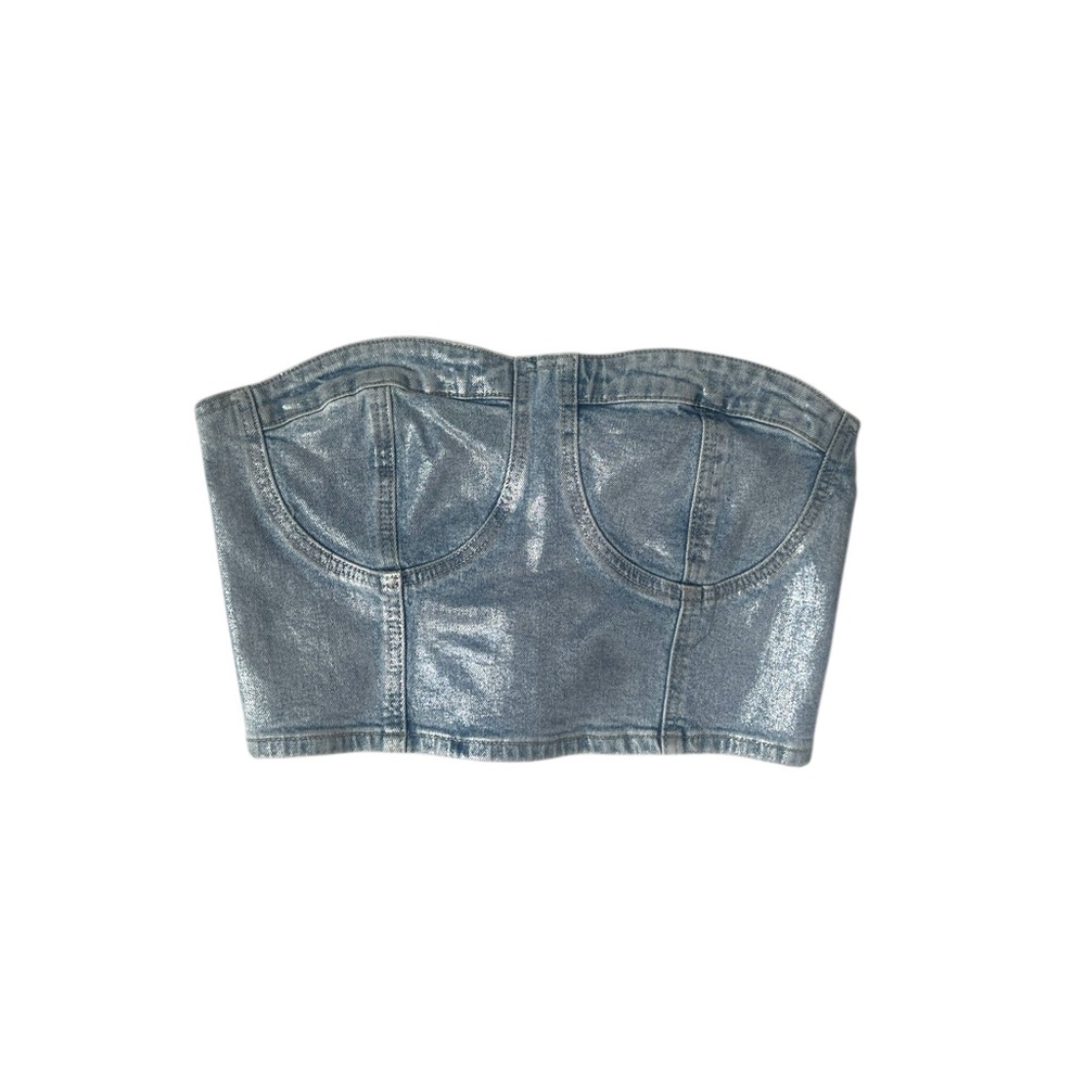 NWT! Metallic Coated Blank NYC Denim Bustier Crop Top